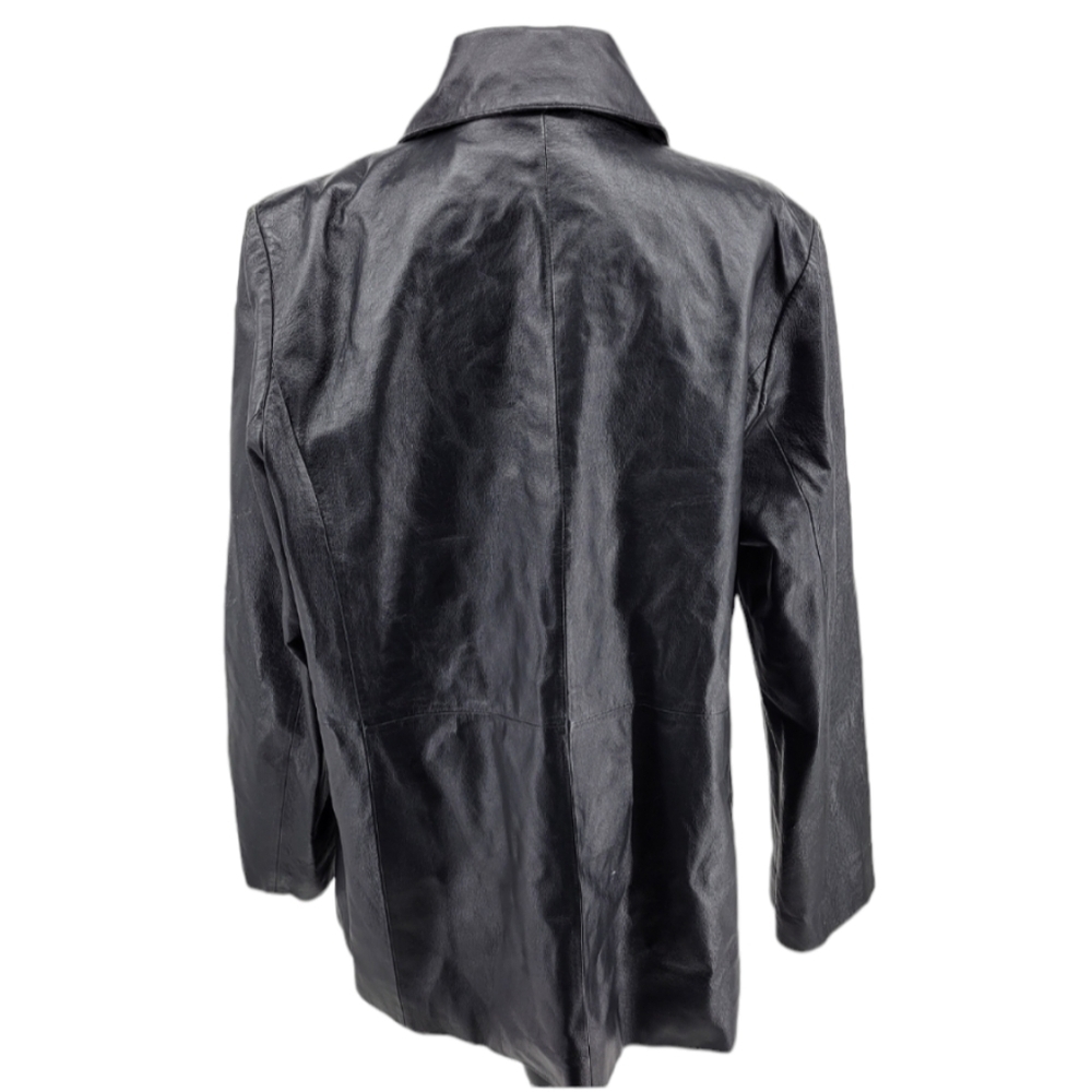 Chadwick Black Leather Button Front Jacket With T… - image 2